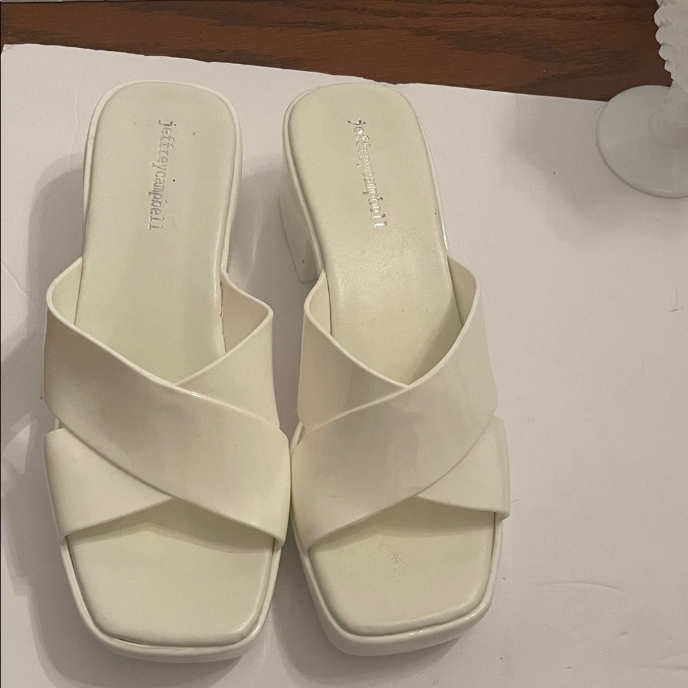 Jeffrey Campbell Cream Platform Mules Sandals - Picture 3 of 13